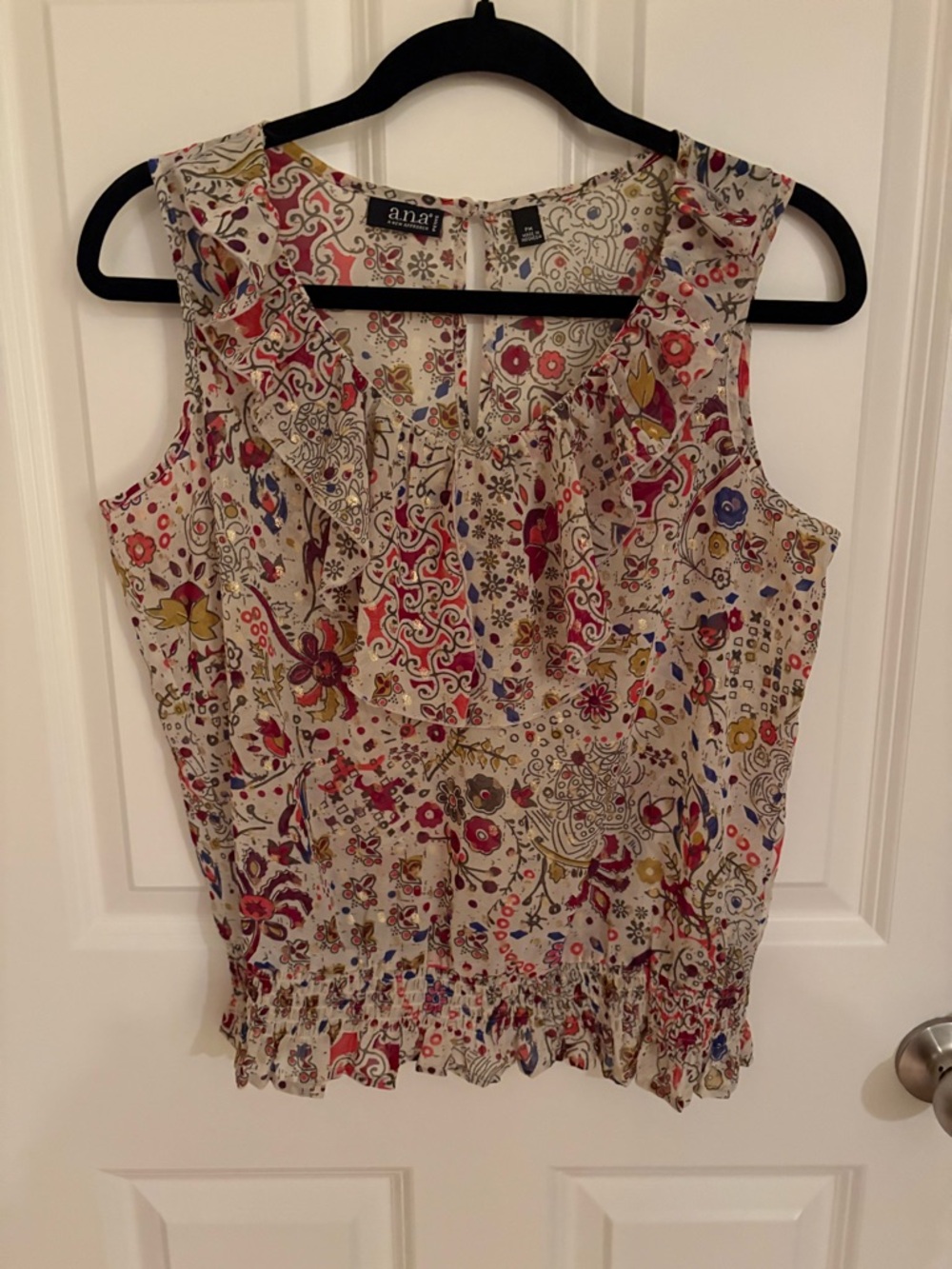 a.n.a Cream Floral Paisley Ruffle Neck Sleeveless Top